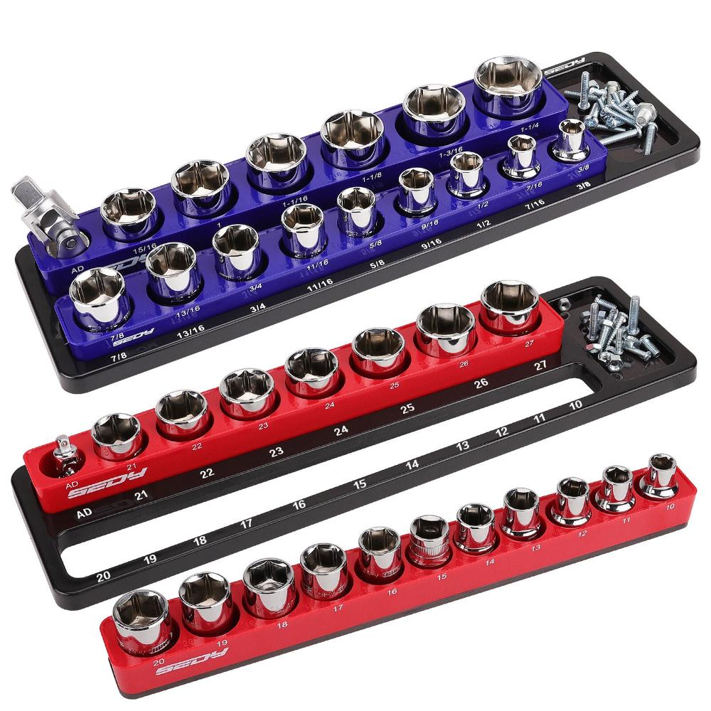 Sedy 2Pc Magnetic Socket Organizer 1/2 Drive Metric Sae Sockets Storage Holder