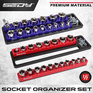 Sedy 2Pc Magnetic Socket Organizer 1/2 Drive Metric Sae Sockets Storage Holder