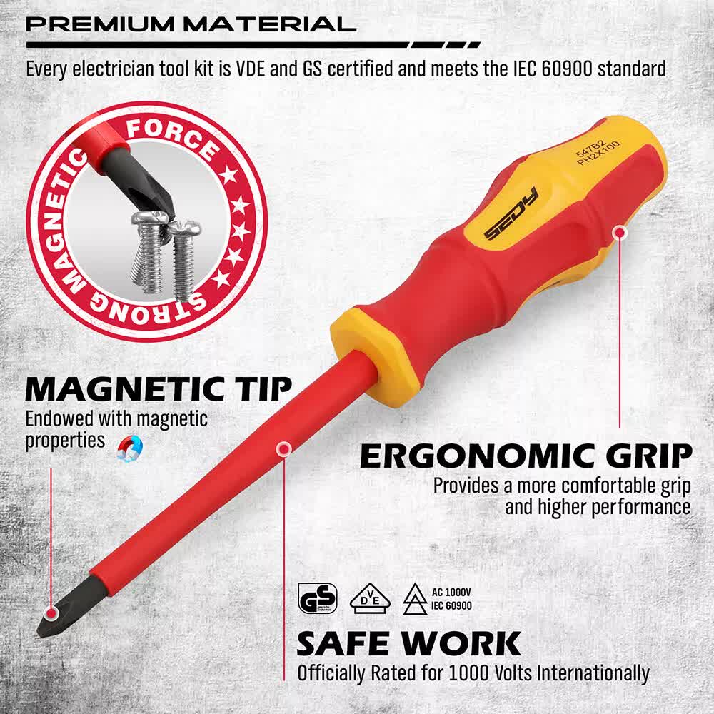 Magnetic Insulated Screwdriver Pliers Set 1000V Electrical Tool Hose Pinch Box