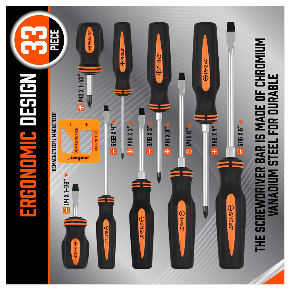 Horusdy 10Pcs Magnetic Screwdriver Set Phillips Slotted Holder Magnetizer Au