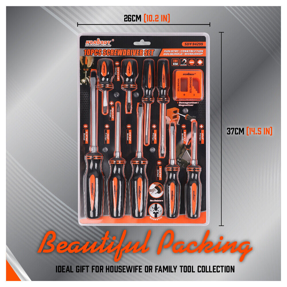 Horusdy 10Pcs Magnetic Screwdriver Set Phillips Slotted Holder Magnetizer Au