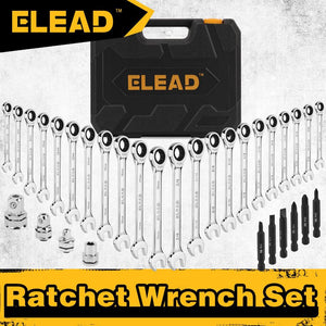 Elead 33Pcs Ratchet Wrench Set Sae Metric Phillips Slotted Bits Adapter