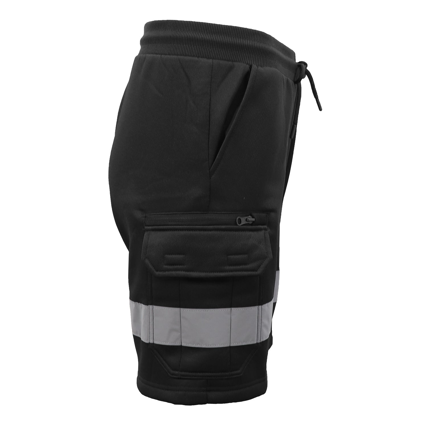 Hi Vis Fleece Work Cargo Shorts Reflective Tape Workwear Tradie Utility Pants Black