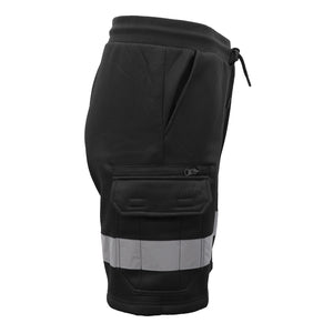 Hi Vis Fleece Work Cargo Shorts Reflective Tape Workwear Tradie Utility Pants Black