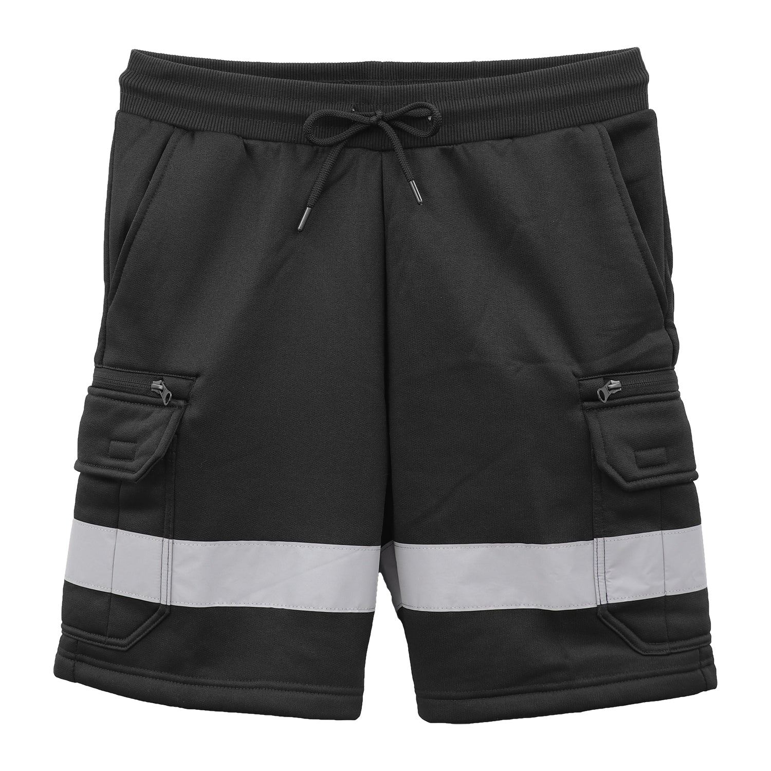 Hi Vis Fleece Work Cargo Shorts Reflective Tape Workwear Tradie Utility Pants Black