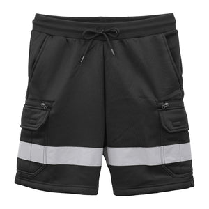 Hi Vis Fleece Work Cargo Shorts Reflective Tape Workwear Tradie Utility Pants Black