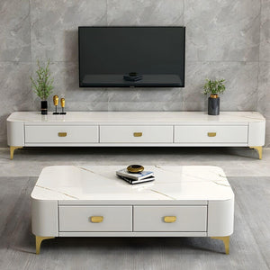 Chalk Sintered Stone Tv Stand With Cabinet Storage Design For Drawing Room 3 Drawers 160Cm