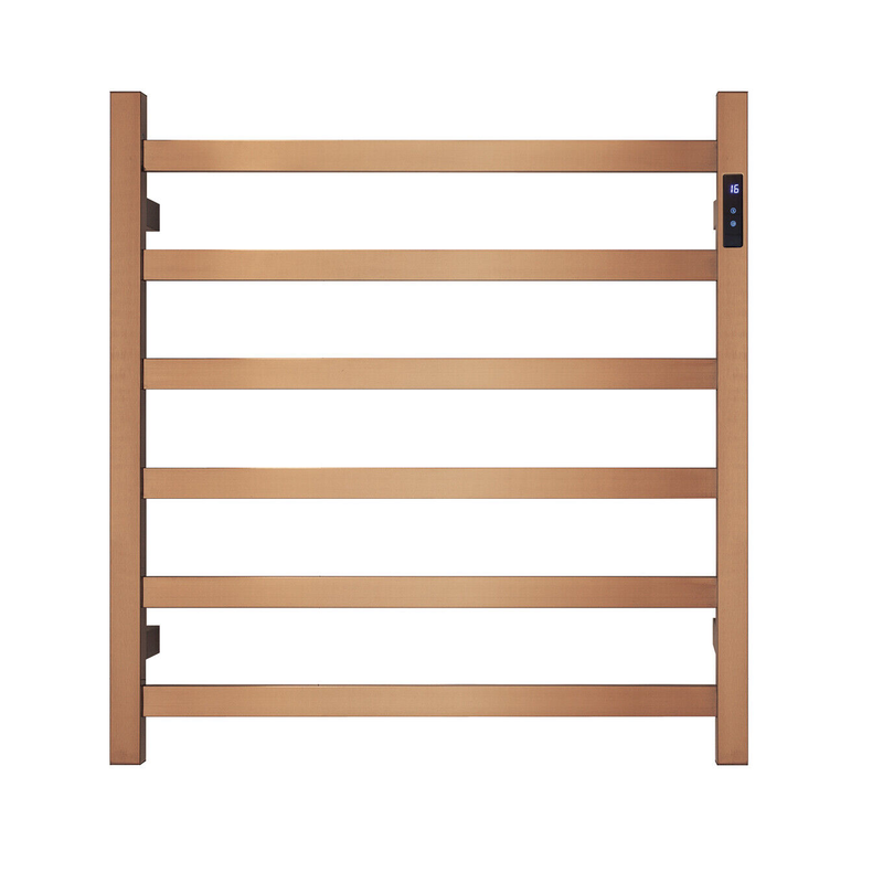 Blushtaps Premium Brushed Rose Gold Heated Towel Rack With Led Control 6 Bars Square Design Au Standard 650X620mm Wide