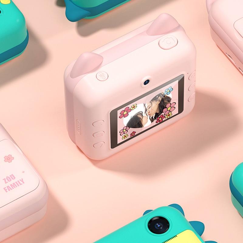 32Gb Children Instant Camera With Dual Lens And Mini Print Green Dino
