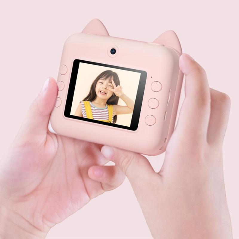 32Gb Children Instant Camera With Dual Lens And Mini Print Green Dino