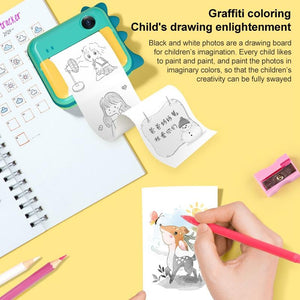 32Gb Children Instant Camera With Dual Lens And Mini Print Green Dino
