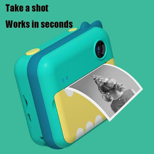 32Gb Children Instant Camera With Dual Lens And Mini Print Green Dino