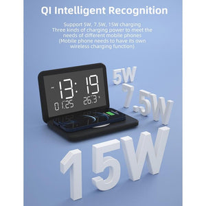 Foldable Desk Calendar Clock With Wireless Charger & Alarm Black
