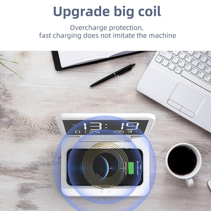 Foldable Desk Calendar Clock With Wireless Charger & Alarm Black