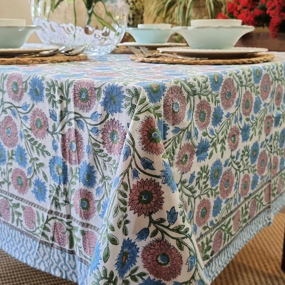 Kolka Kumudani Hand Block Printed Tablecloth Pink