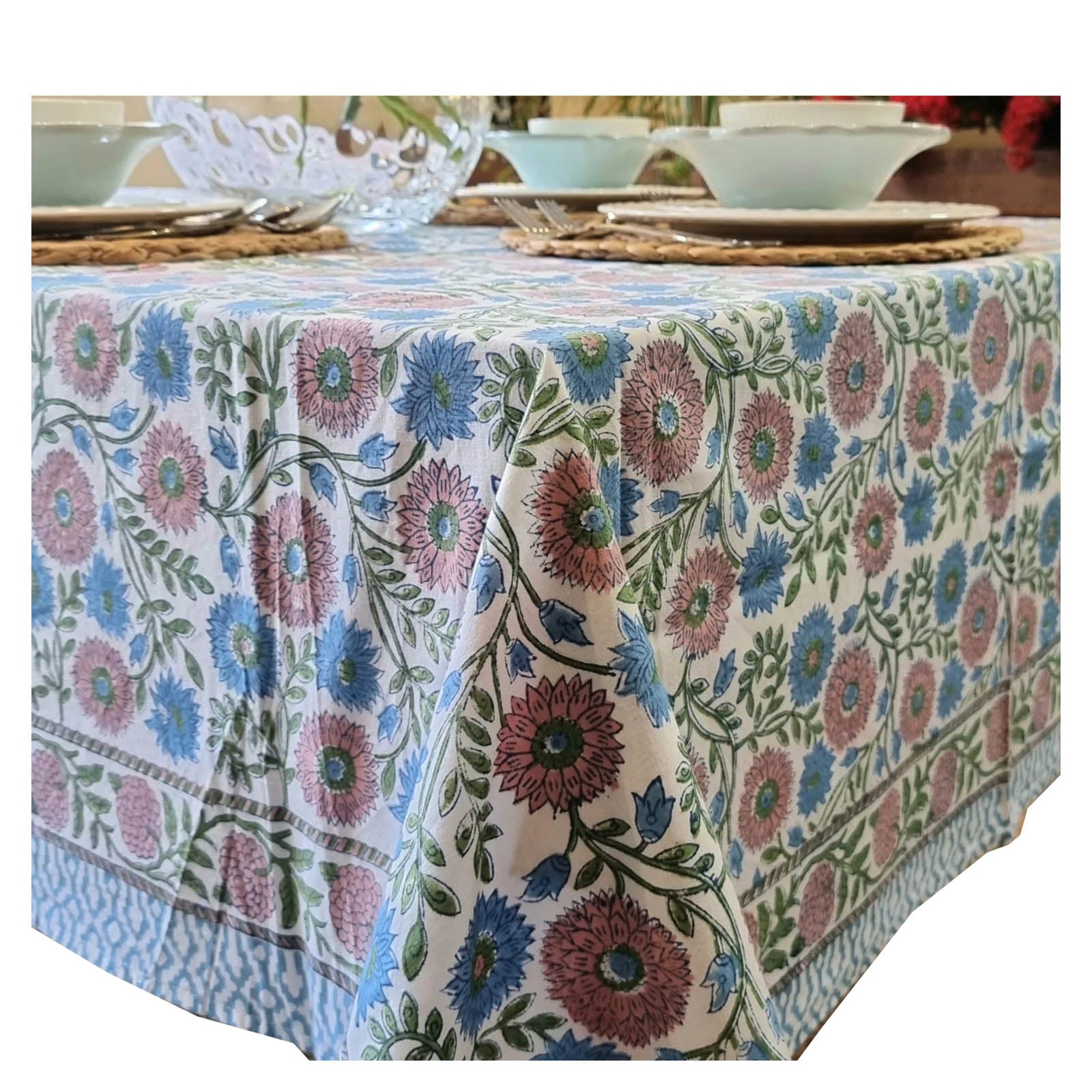 Kolka Kumudani Hand Block Printed Tablecloth Pink