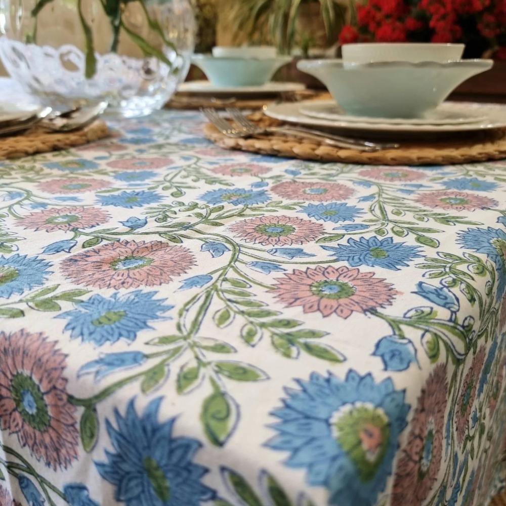 Kolka Kumudani Hand Block Printed Tablecloth Pink