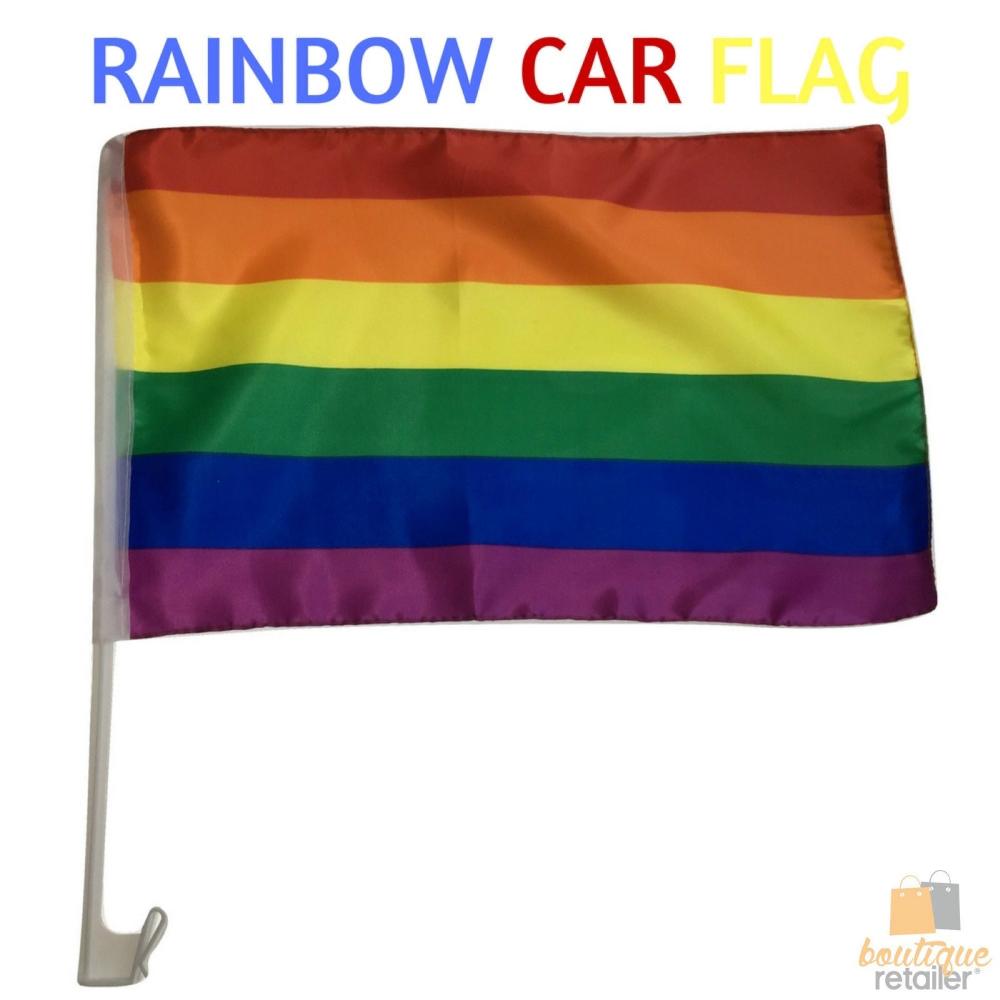 Rainbow Car Flag W Window Clip Flags Australia Day 30Cm X 45Cm Lgbt Gay Pride