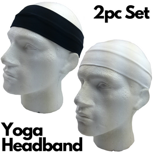 2Pc Set Plain Headband Elastic Stretch Sports Yoga Hair Band Unisex Wide Wrap