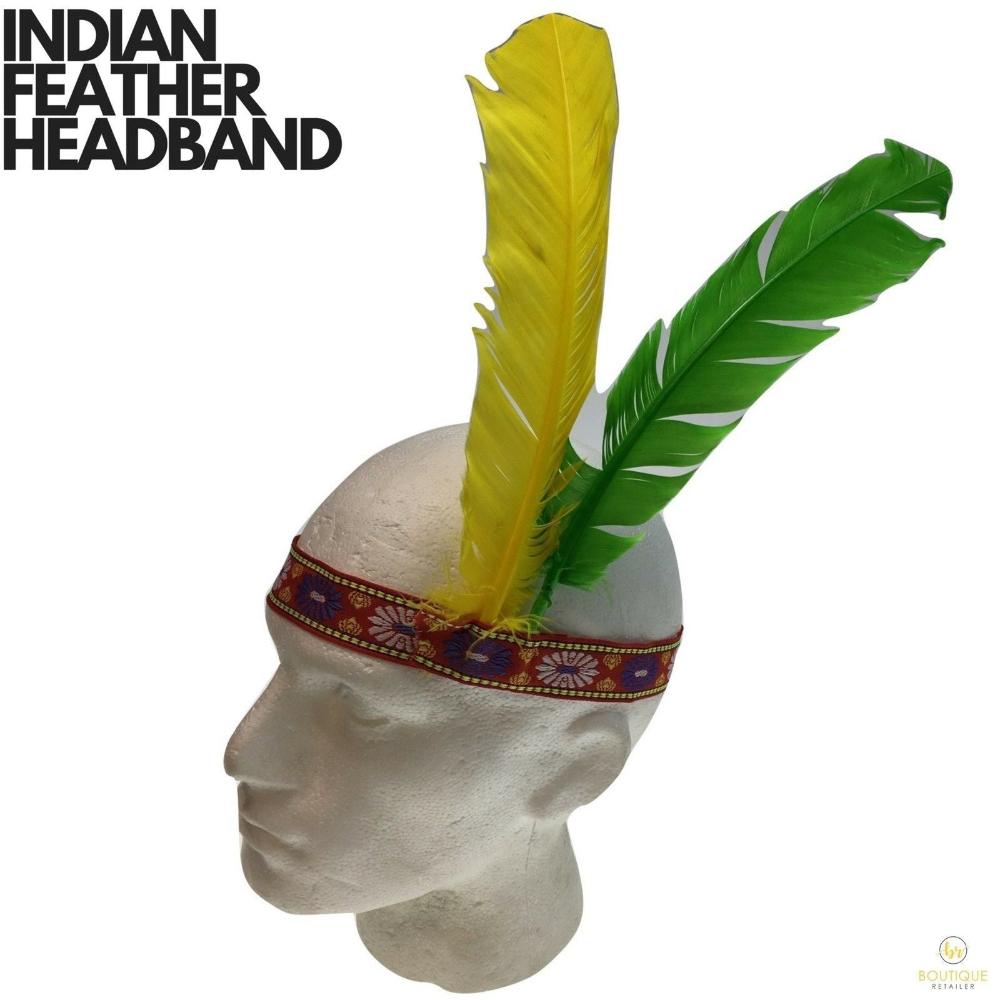 Indian Two Feather Headband Headdress Fancy Dress Native American Costume Party