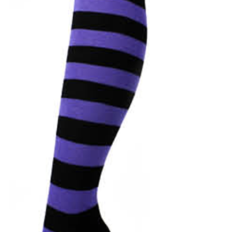 Over The Knee Socks Plain Striped High Thigh Ladies Long Womens Stripey Stocking Black/Purple