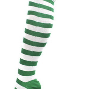 Over The Knee Socks Plain Striped High Thigh Ladies Long Womens Stripey Stocking Dark Green/White