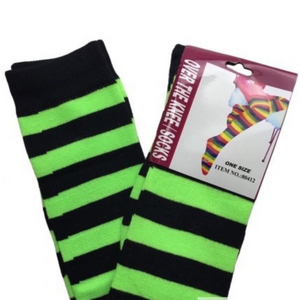 Over The Knee Socks Plain Striped High Thigh Ladies Long Womens Stripey Stocking Green Black