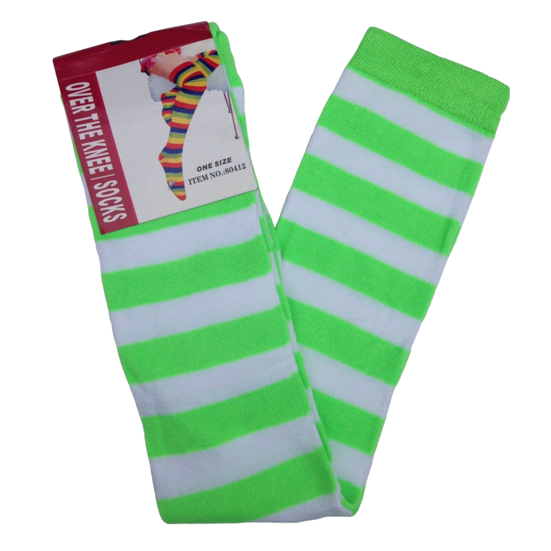 Over The Knee Socks Plain Striped High Thigh Ladies Long Womens Stripey Stocking Green/White