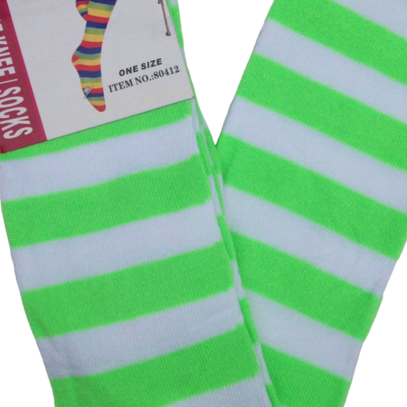 Over The Knee Socks Plain Striped High Thigh Ladies Long Womens Stripey Stocking Green/White