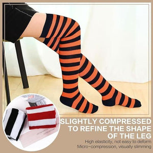 Over The Knee Socks Plain Striped High Thigh Ladies Long Womens Stripey Stocking Orange/Black