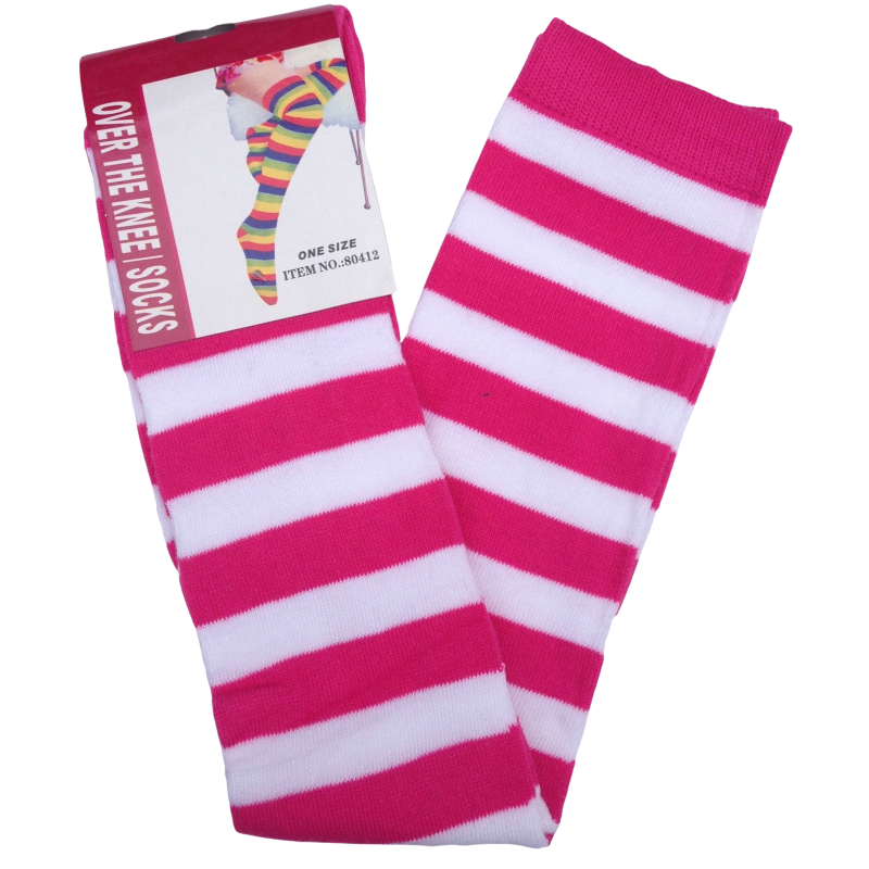 Over The Knee Socks Plain Striped High Thigh Ladies Long Womens Stripey Stocking Pink/White