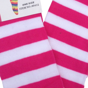 Over The Knee Socks Plain Striped High Thigh Ladies Long Womens Stripey Stocking Pink/White