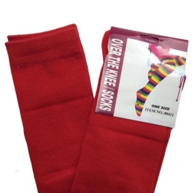 Over The Knee Socks Plain Striped High Thigh Ladies Long Womens Stripey Stocking Red