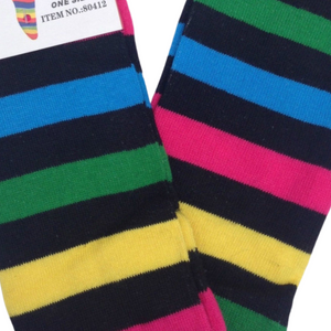 Over The Knee Socks Plain Striped High Thigh Ladies Long Womens Stripey Stocking Rainbow With Black