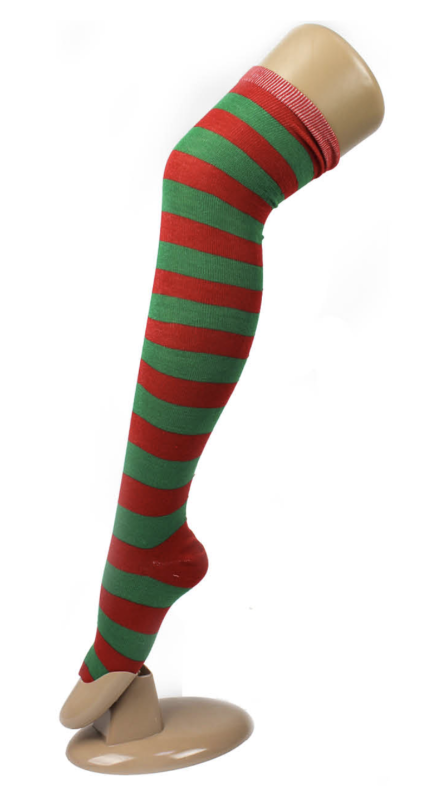 Over The Knee Socks Plain Striped High Thigh Ladies Long Womens Stripey Stocking Red/Green