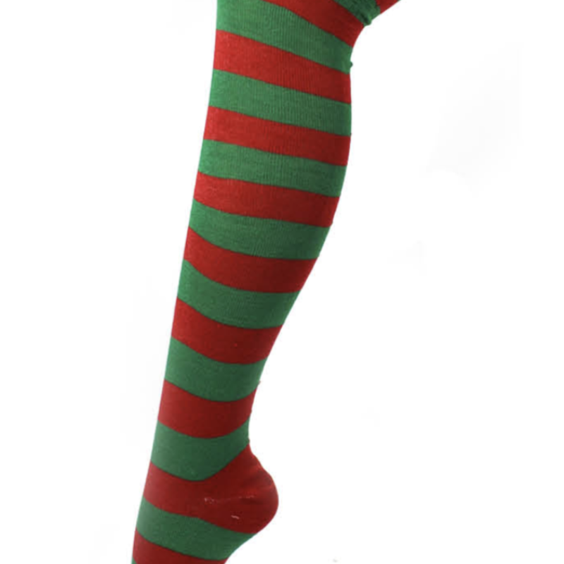 Over The Knee Socks Plain Striped High Thigh Ladies Long Womens Stripey Stocking Red/Green