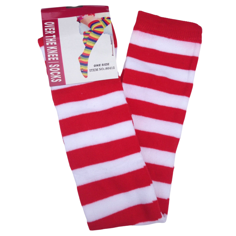 Over The Knee Socks Plain Striped High Thigh Ladies Long Womens Stripey Stocking Red White