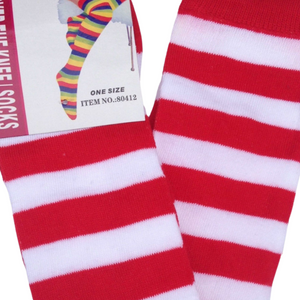 Over The Knee Socks Plain Striped High Thigh Ladies Long Womens Stripey Stocking Red White