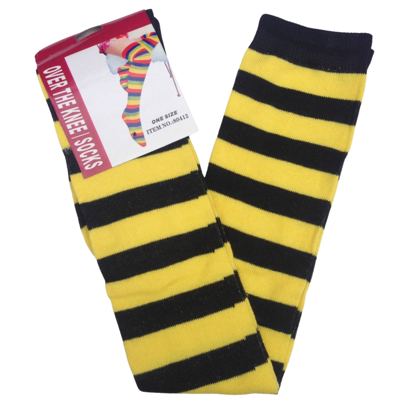 Over The Knee Socks Plain Striped High Thigh Ladies Long Womens Stripey Stocking Yellow Black