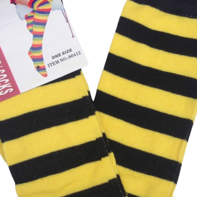 Over The Knee Socks Plain Striped High Thigh Ladies Long Womens Stripey Stocking Yellow Black