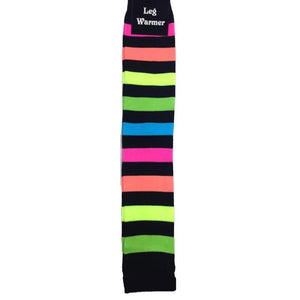 Rainbow Leg Warmers Party Costume Fine Stretch Ladies Girls Fancy Dress With Black Stripe