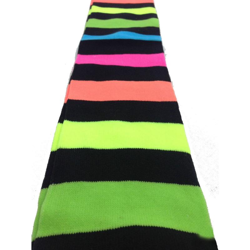 Rainbow Leg Warmers Party Costume Fine Stretch Ladies Girls Fancy Dress With Black Stripe