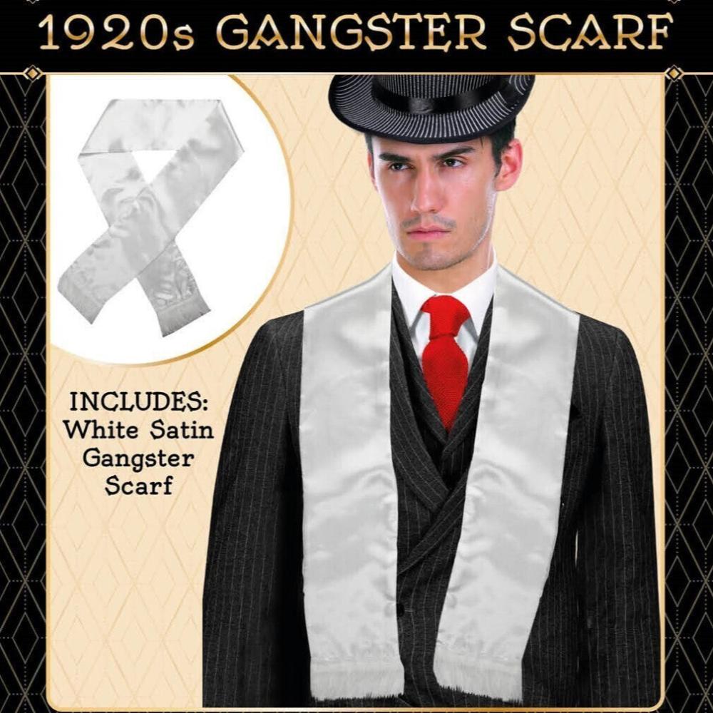 Mens Gatsby 1920S Hollywood Gangster White Scarf Silky Soft With Tassels Costume