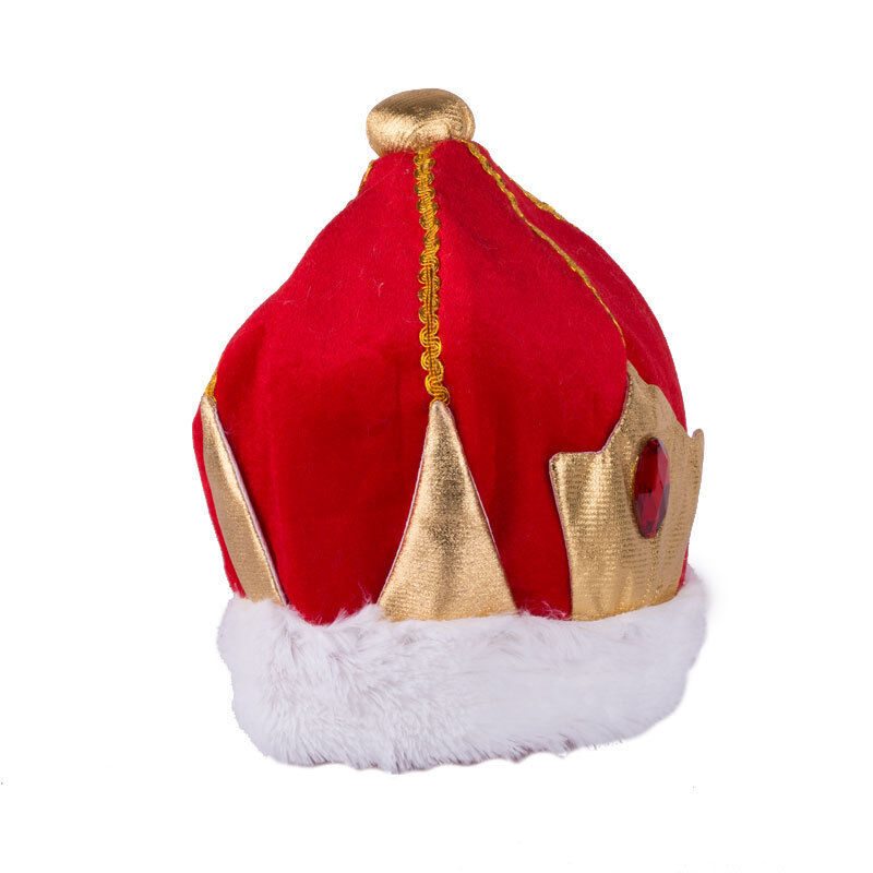 Kings Hat Crown Costume Accessory Halloween Prince Party Dress Soft Gold/Red Cap