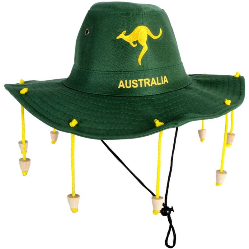 Australian Cork Hat Green With Gold Kangaroo Embroidery Aussie Day