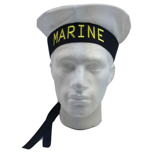 Marine Hat Cap White Black Skipper Navy Sea Fancy Dress Sailor Costume Accessory