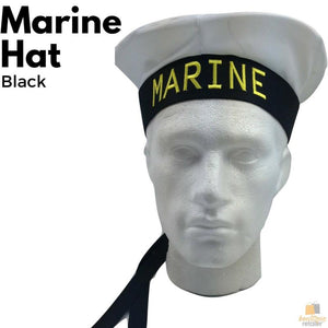 Marine Hat Cap White Black Skipper Navy Sea Fancy Dress Sailor Costume Accessory