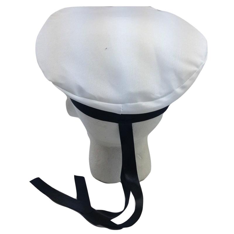 Marine Hat Cap White Black Skipper Navy Sea Fancy Dress Sailor Costume Accessory