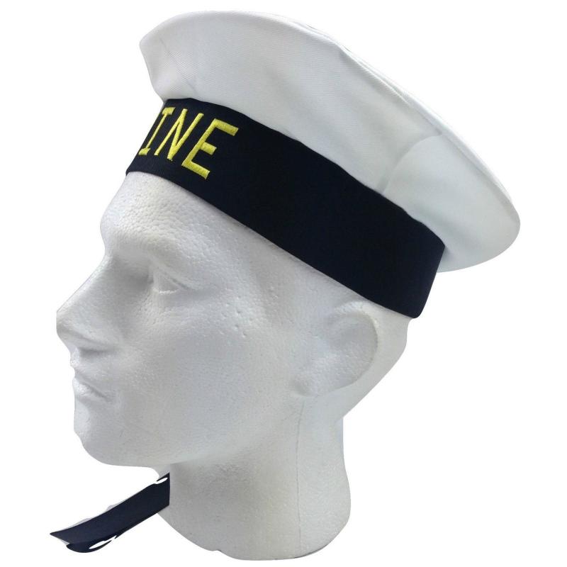 Marine Hat Cap White Black Skipper Navy Sea Fancy Dress Sailor Costume Accessory