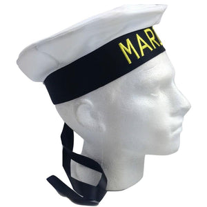 Marine Hat Cap White Black Skipper Navy Sea Fancy Dress Sailor Costume Accessory